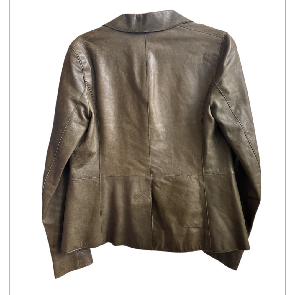 VINCE Saddle Olive Green Leather Jacket Size 6 - Picture 5 of 11